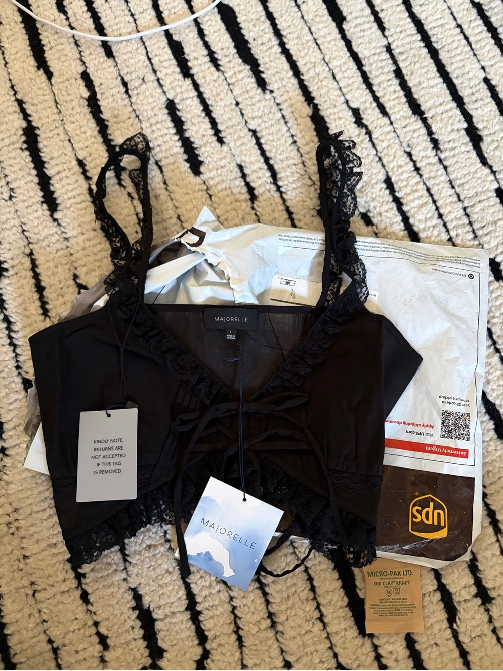 MAJORELLE Black Lace-Trim Cropped Camisole